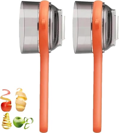 Gloednieuwe keukenfruitschiller met opbergdoos - 2026 Nieuwe groenteschiller met houder - Dubbelzijdige roestvrijstalen multifunctionele schiller - Maakt het bereiden van maaltijden sneller en gemakkelijker - Oranje - 2 stuks