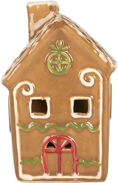 Clayre & Eef Gingerbread house met LED 8x8x12 cm Bruin Keramiek