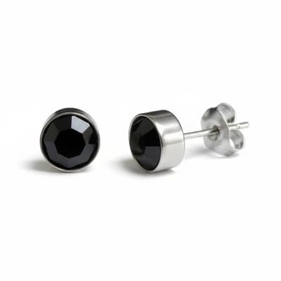 Aramat Jewels | Oorbellen | Oorstekers – Staal Kristal Zwart Zilverkleur (8mm) | | | |8mm | Staal | Kinderen, Volwassenen | Verkleurd niet