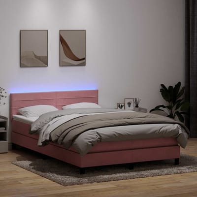 vidaXL - Boxspring - met - matras - en - LED - fluweel - roze - 140x210 - cm
