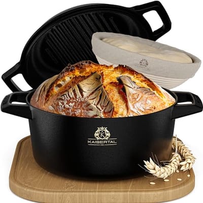 Gietijzeren broodbakpan met fermentatiemand en deegmes - 26 cm robuuste broodvorm met deksel en accessoires