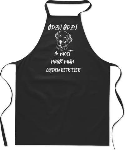Keukenschort - Kookschort - BBQ schort - Cadeau - verjaardag en feest - zwart - 100% katoen - zwart - Opzij Opzij ik moet naar mijn - Golden Retriever
