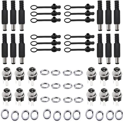 RUNCCI-YUN DC Male Plug Connector Set 5.5mm x 2.1mm met Schroefpaneel en Rubber Caps