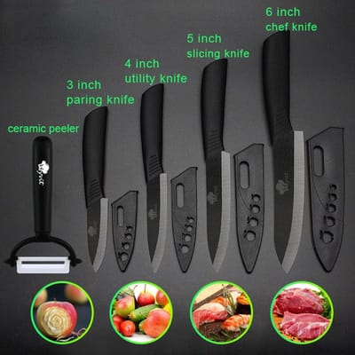 Keramische messen Keukenmessen 3 4 5 6 inch Chefmes Koksset + dunschiller Wit zirkonia lemmet Meerkleurig handvat Keukenmessen en accessoires Messensets zwart