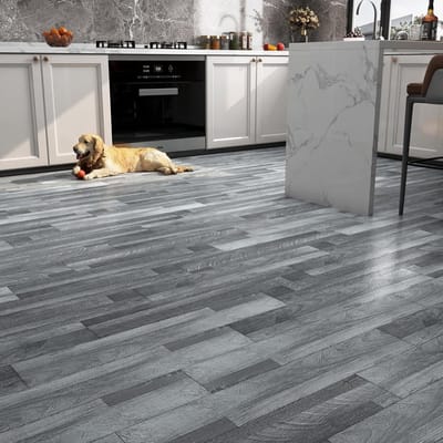 Zelfklevende PVC Vloertegels met Houten Look voor Keuken en Badkamer - Waterdicht, Vintage Grijs, 90x15CM, 35 Stuks