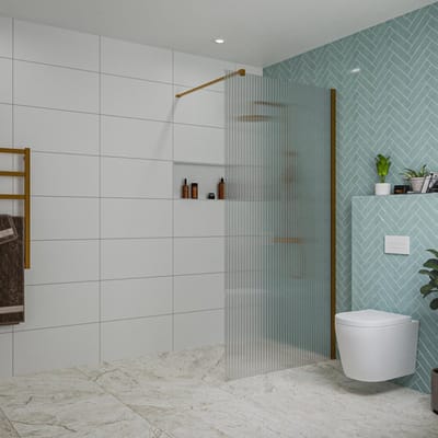 FugaFlow Eccelente Vetro inloopdouche badkamer - 100x200cm - ribbelglas - wandarm - geborsteld koper
