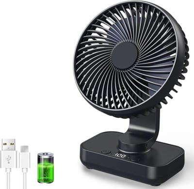 VHV-Tafelventilator USB - Ventilator met Oscillatie - 4500mAh Oplaadbare Batterij - Fluisterstille Bureauventilator - 4 Snelheden en Digitaal Display - Draagbare Handventilator voor Kantoor, Slaapkamer en Buiten - Zwart