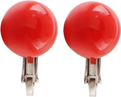 Ronde rode oorclips bolletjes. Lengte 1,2 cm. Nikkelvrij