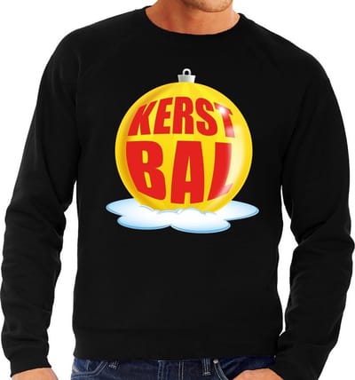 Foute kersttrui kerstbal geel op zwarte sweater voor heren - kersttruien S