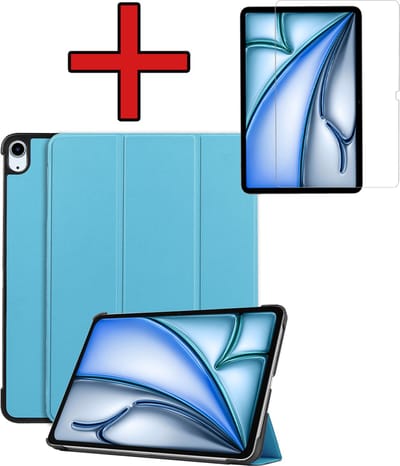 Hoesje - Geschikt voor Apple iPad Air (2024/2025/2026) - 11 inch - Met Screenprotector - Hardcover Book Case - Trifold Bookcase Hoes - Hard Cover - Tablethoes - Lichtblauw