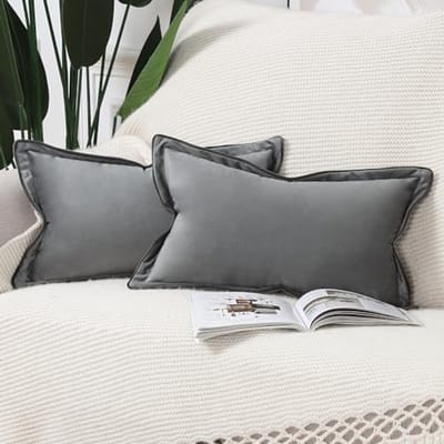 Set van 2 Fluweel Boho Kussenslopen Zachte Decoratieve Kussenhoezen 40x80 cm Grijs