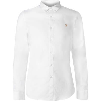 Farah Vintage Oxford-overhemd met lange mouwen en knoopsluiting voor heren (Wit)