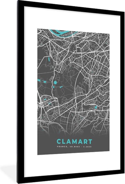 Fotolijst incl. Poster - Clamart - Plattegrond - Kaart - Stadskaart - Frankrijk - 60x90 cm - Posterlijst