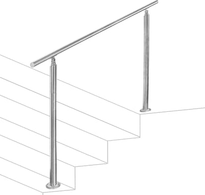 Trapleuning - Roestvrij Stalen - 180cm - Zonder Dwarsbalken - leuning voor binnen en buiten - In Hoek Verstelbaar Trapleuningen - met Kogelring en 2 Palen - voor Trap Balkon Terras Borstwering - Ø 42 mm