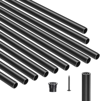 26-Inch Aluminium Trapleuningbalusters, 51-Pack, 3/4-Inch Waterdichte Ronde Spijlen met Doppen en Schroeven voor Trappen, Veranda's, Patio's en Schuttingen - Zwart