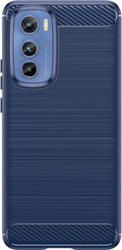 MobyDefend Hoesje - Geschikt voor Motorola Moto E22 / E22i - TPU Backcover - Geborstelde Metaal & Carbon-Look - Blauw