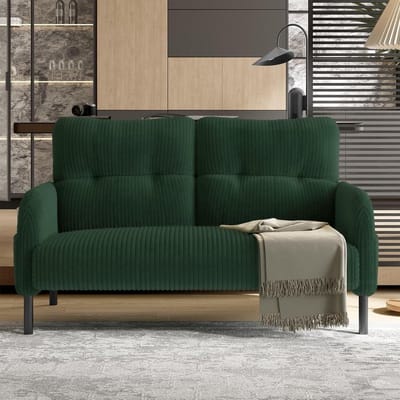 Kleine 2-zits bank - Loveseat Corduroy - Ontspannen Zitten - Hoge Rugleuning - 120 x 75 x 79 cm - Groen