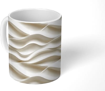 Mok - Koffiemok - Lijnen - Golvend - Crème - Mokken - 350 ML - Beker - Koffiemokken - Theemok