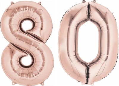 Ballon Cijfer 80 Jaar Rose Goud Helium Ballonnen Verjaardag Versiering Cijfer Ballon Feest Versiering Met Rietje - 86Cm
