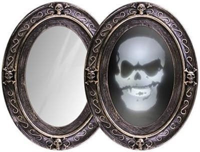 Halloween decoratie Sprekende spiegel zwart goud ovaal griezelafbeelding Halloween-mirror.