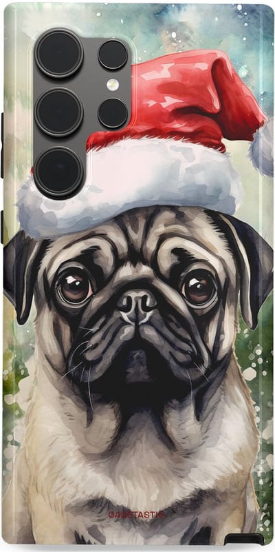 Casetastic hoesje geschikt voor Samsung Galaxy S24 Ultra - Dubbellaagse bescherming - Aquarel Kerstmis Pug Hond - Fashion Case - Grijs Taupe Donkergrijs Saliegroen