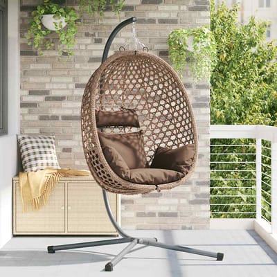 vidaXL - Hangende - ei-stoel - poly - rattan - 104 - x - 100 - x - 191 - cm - Koffiebruin