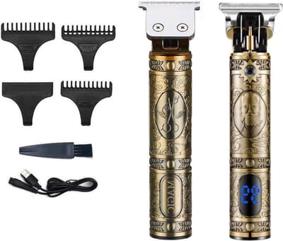 Professionele vintage draadloze tondeuse voor mannen - titanium kop T-blade - oplaadbaar - haar- en baardtrimmer - 3 geleidekammen - USB-kabel