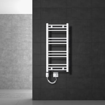 Elektrische badkamerradiator met verwarmingselement 300W 400x800 mm Wit gebogen met zijaansluiting LuxeBath