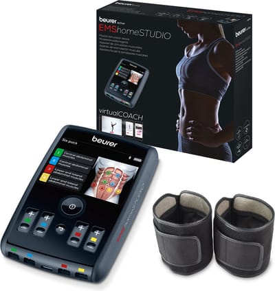 Beurer EM 95 EMS homeSTUDIO EMS trainer - High-end – Bluetooth® - beurer EMS HomeStudio-app - 4 Manchetten - 8 Elektroden – 3,5” TFT kleurenscherm – 40 Programma's - Incl. riemclip en adapter - 3 Jaar garantie