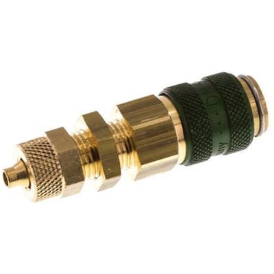 Messing DN 5 Groen Luchtkoppeling Snelkoppeling 4x6 mm Push-On Schotkoppeling Double Shut-Off - CLS5-NB-B-GRE-SV-4