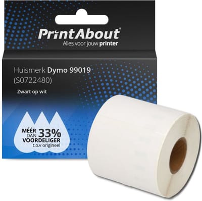 PrintAbout huismerk Etiket 99019 (S0722480) Zwart op wit (59 mm x 190  mm) Geschikt voor Dymo