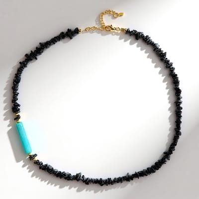 Cavill - Verstelbare 925 Sterling Zilveren Halsketting - Peruaanse Amazoniet 9,191 ct en Gouden & Zwarte Hematiet - Turquoise Blauw Elegant Sieraad
