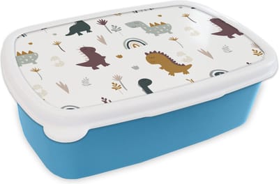 Broodtrommel Blauw - Lunchbox - Brooddoos - Patronen - Jongens - Dino - 18x12x6 cm - Kinderen - Jongen