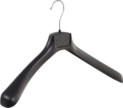 De Kledinghanger Gigant - Mantelhanger - Kostuumhanger - Jassenhanger - Volwassenen - FG48 - 50 Stuks - Kunststof - Zwart - Gebogen Model - Schouderverbreding 6 cm - 48 cm - Kledinghanger - Kleerhanger - FG-Serie (FG48_00/50)