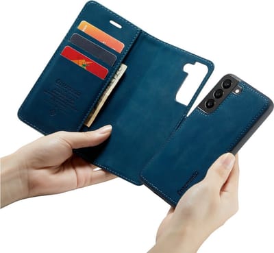 CaseMania Bookcase hoesje geschikt voor Samsung Galaxy S23 FE - Effen Donkerblauw - Kunstleer - 2-in-1 Magnetisch Uitneembaar Design