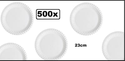 500x Kartonnen borden wit 1 vaks 23cm - carnaval diner eten festival gebak bbq thema feest