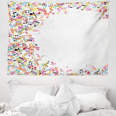 ABAKUHAUS Muziekwandtapijt, Kleurrijk Muzieknotenframe Festival Zingen Genieten Modethema Print, 150 x 110 cm, Meerkleurig