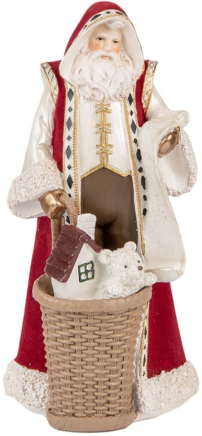Clayre & Eef Kerstdecoratie Beeld Kerstman 15x14x29 cm Beige Rood Kunststof
