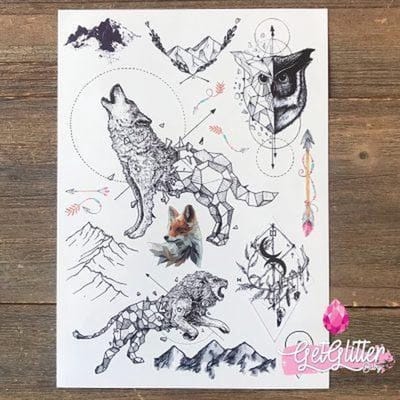 GetGlitterBaby® - Henna Plak Tattoos / Tijdelijke Tattoo / Nep Tatoeage / Fake Temporary Tattoo Sticker - Wolf en Leeuw