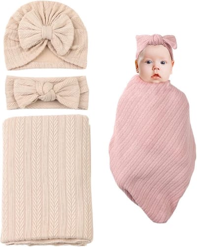 Swaddle Deken voor Pasgeborenen met Hoofdband en Tarwepatroon - Beige