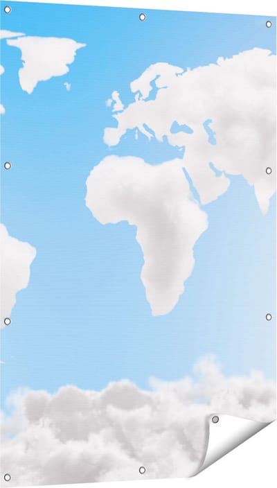 Gards Tuinposter Wereldkaart Gemaakt van Wolken - 80x120 cm - Tuindoek - Tuindecoratie - Wanddecoratie buiten - Tuinschilderij