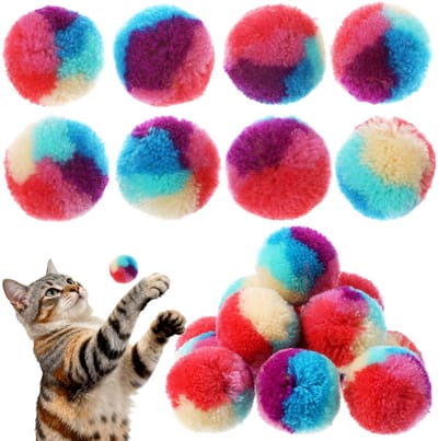 Dailygoods- Pompomballen 20 stuks - Pluche Speelgoed - Interactief Katten Speelgoed - Veelkleurig - Zacht en Pluizig - Diameter 2,5 cm