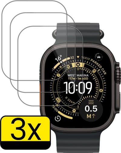 Screenprotector - 3 Stuks - Geschikt voor Apple Watch Ultra 3 (49 mm) - Sterk & Shockproof - Tempered Glass - Beschermglas Screen Cover - Gehard Glas - Bescherm Protector voor Smartwatch