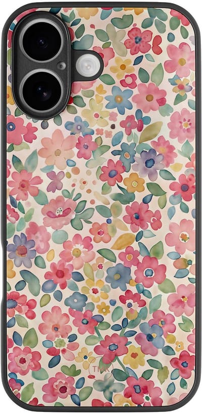 Hoesje geschikt voor Apple iPhone 16 - Pastel garden - Multi - TPU luxe case (glossy toplaag) - Bloemen - Hardcase backcover zwart