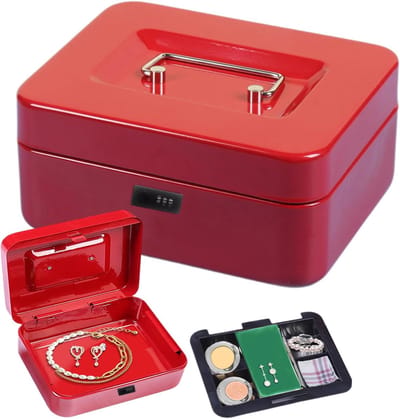Draagbare Kassa - Veilige Opbergdoos - Thuis en Winkel - Verstelbaar Combinatieslot - 20 x 16 x 9 cm - Rood