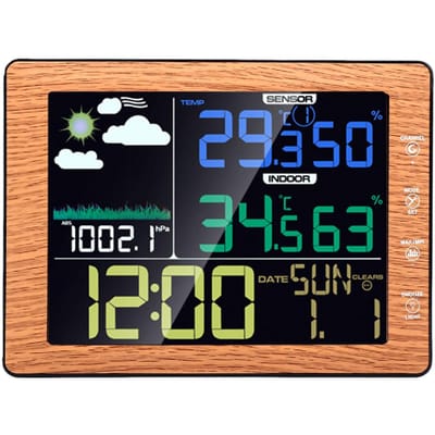 Station de Prévisions Météo Thermomètre Hygromètre Sans Fil Intérieur Extérieur Affichage Couleur avec Horloge Calendrier Barométrique beige