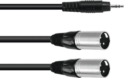 OMNITRONIC jack kabel 3 5 mm - aux kabel - audio kabel 3.5 Jack/2xXLR(M) 3m bk