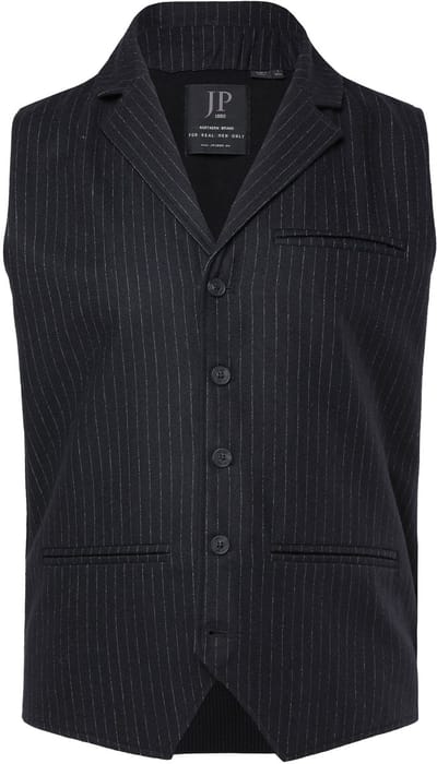 JP 1880 - Heren - Gilet FLEXNAMIC® tweed krijtstrepen - Zwart - Maat 3XL