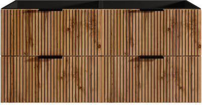Vente-unique Geribbeld zwevend meubel onder wastafel - Licht naturel en zwart - 120 cm - MADELA