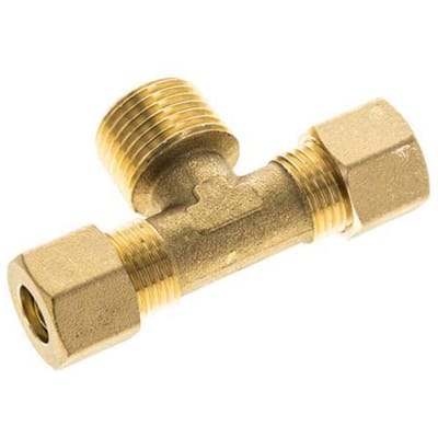 R 1/2'' Buitendraad x 10mm Messing T-stuk Knelfitting 95 Bar DIN EN 1254-2
